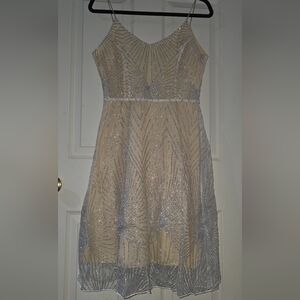 Glamorous Beige and Silver Junior Prom Dress